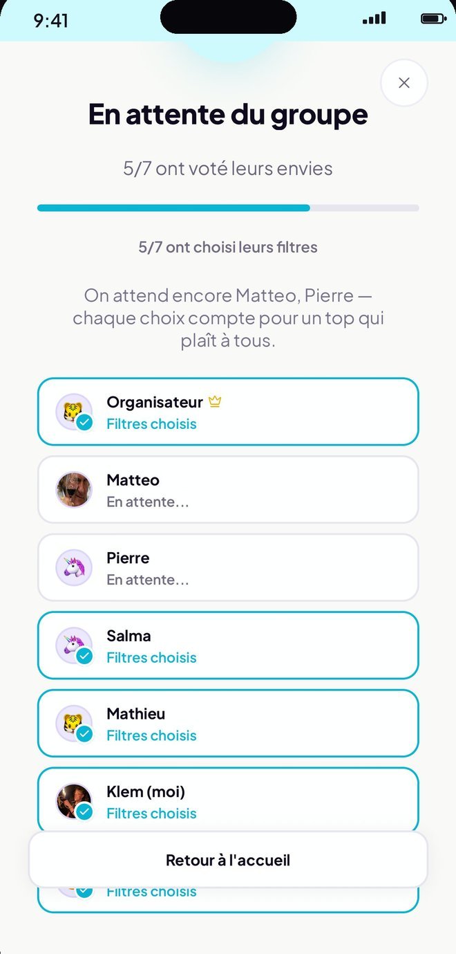 En attente du groupe : suivi des votes en direct