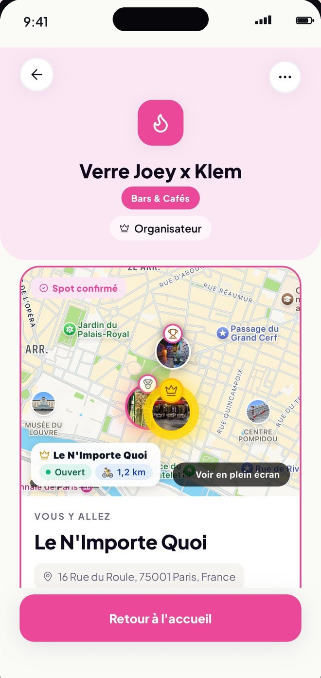 Spot confirmé avec carte et détails