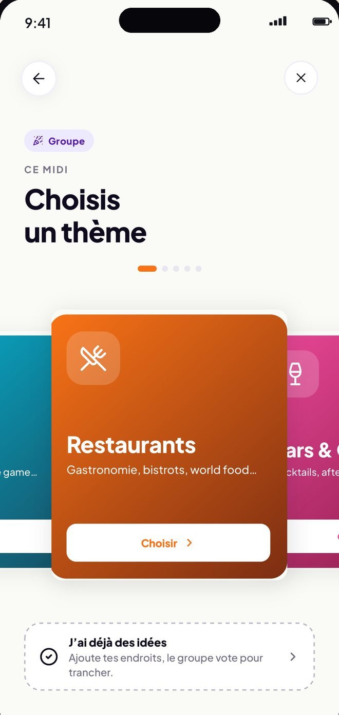 Choix de l'univers : restaurants, bars, activités